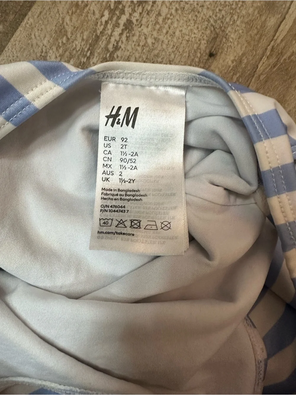 H&M Light Blue and White Striped One-Piece Swimsuit with Tie Straps